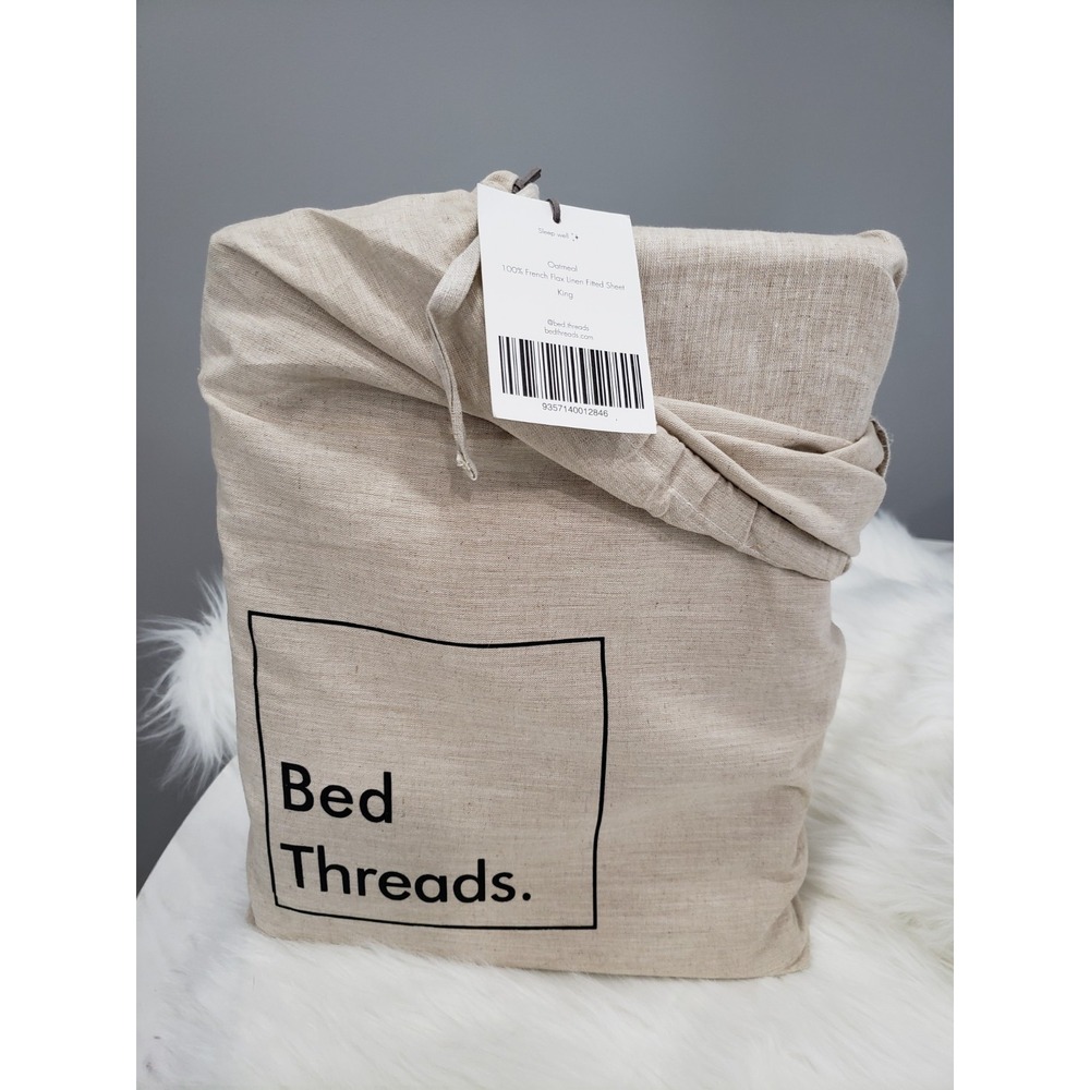 NEW KING SIZE Bed Threads 100% French Flax Linen FITTED SHEET OATMEAL